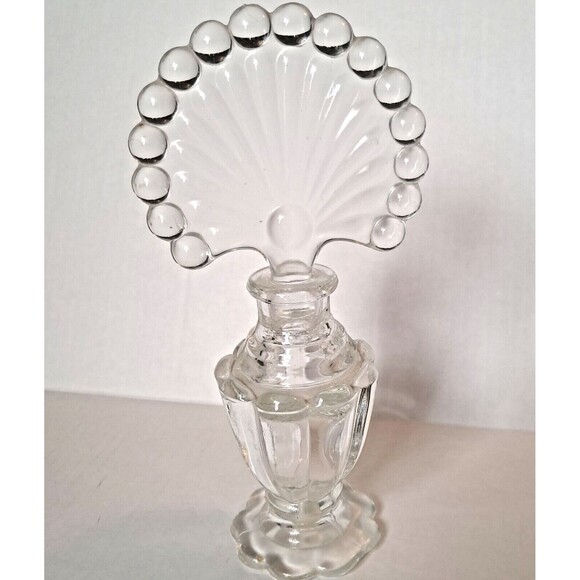 Perfume Bottle With Fan Stopper Vintage Large Clear Glass Footed 8" - Picture 2 of 10